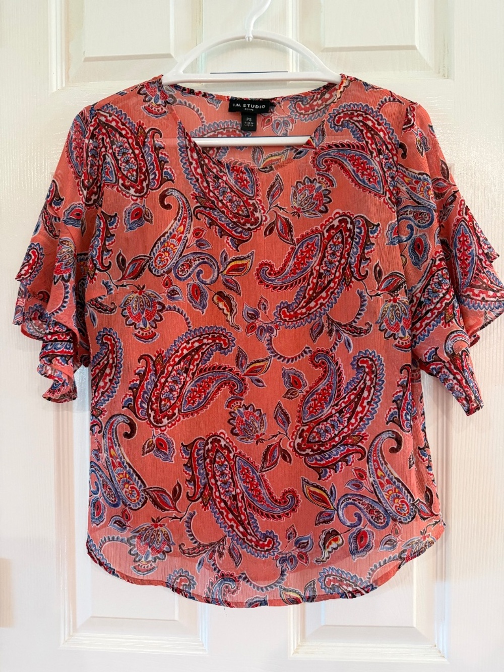 L.N. Studio sz PS orange paisley blouse